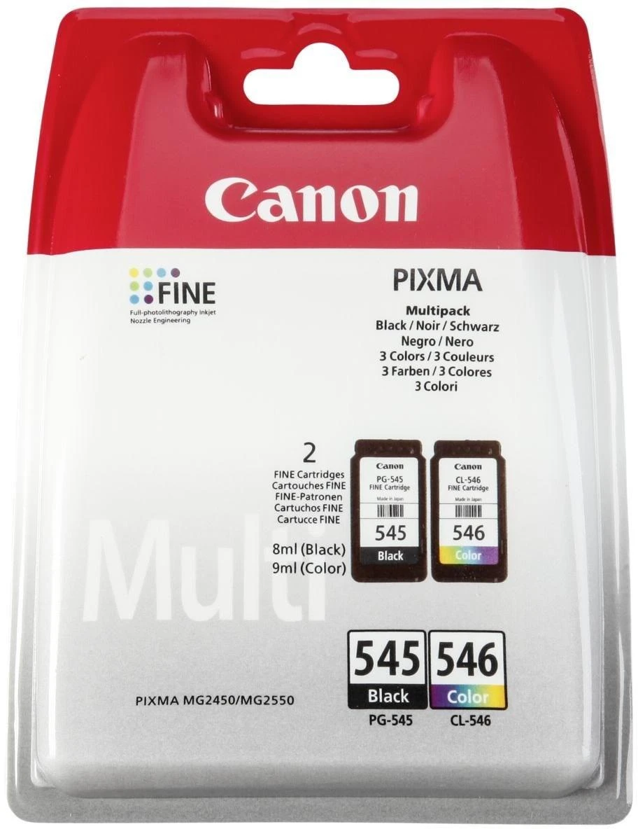 CANON 1LB PG-545 / CL-546 rašalo kasetė juodas ir spalva standartinė talpa bk: 180p cl: 180p 2 pakuočių lizdinė plokštelė be signalizacijos