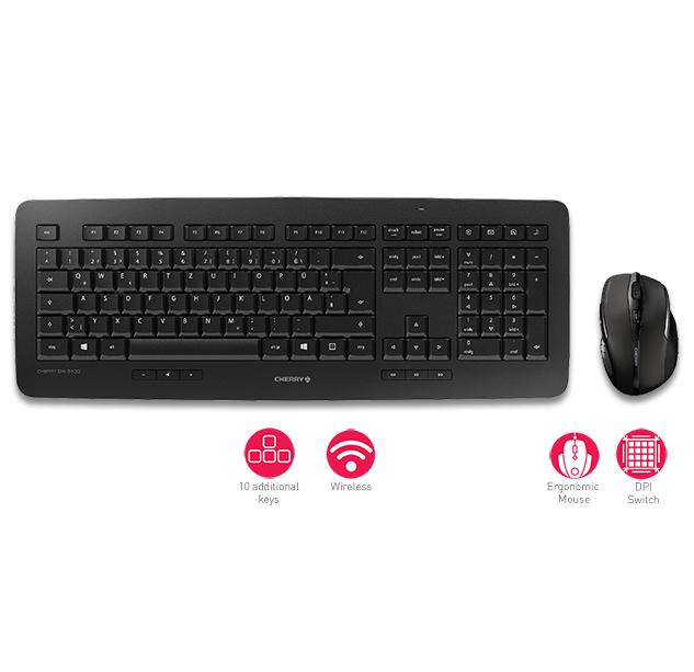 CHERRY DW 5100 klaviatūra Radijo dažnio belaidė Anglų (JAV) Juoda