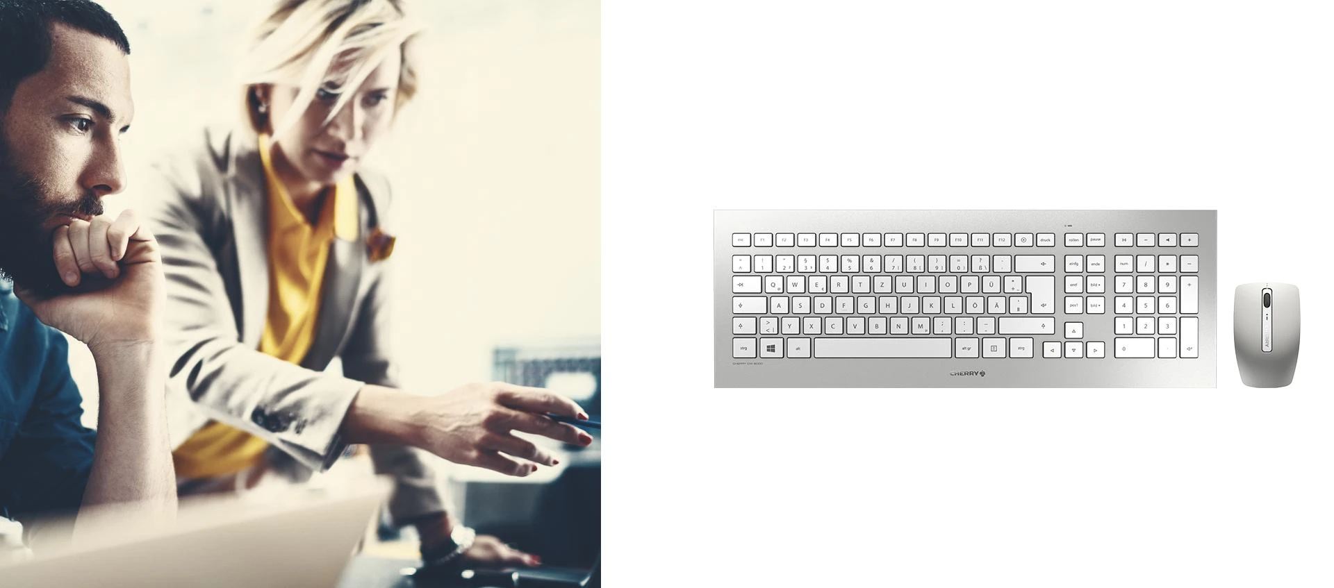 CHERRY DW 8000 klaviatūra Radijo dažnio belaidė QWERTZ Vokiečių Sidabras, Balta