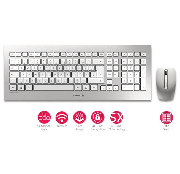 CHERRY DW 8000 klaviatūra Radijo dažnio belaidė QWERTZ Vokiečių Sidabras, Balta