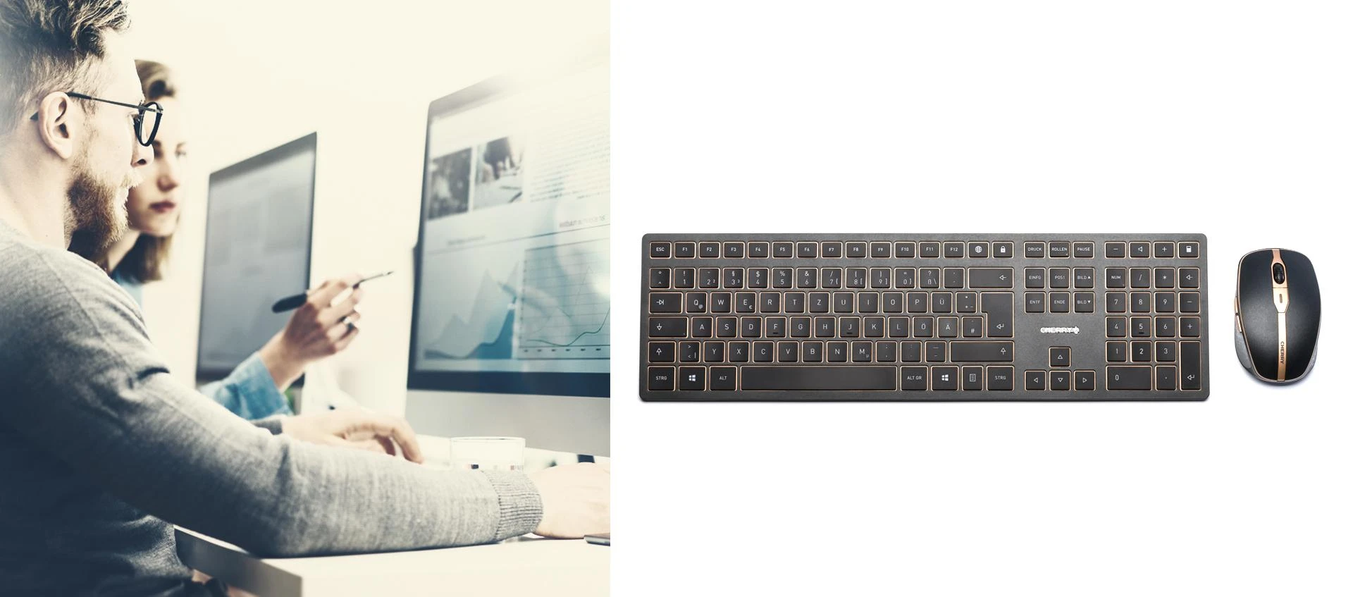 CHERRY DW 9000 SLIM klaviatūra RF belaidė + Bluetooth QWERTY Anglų (JAV) Juoda
