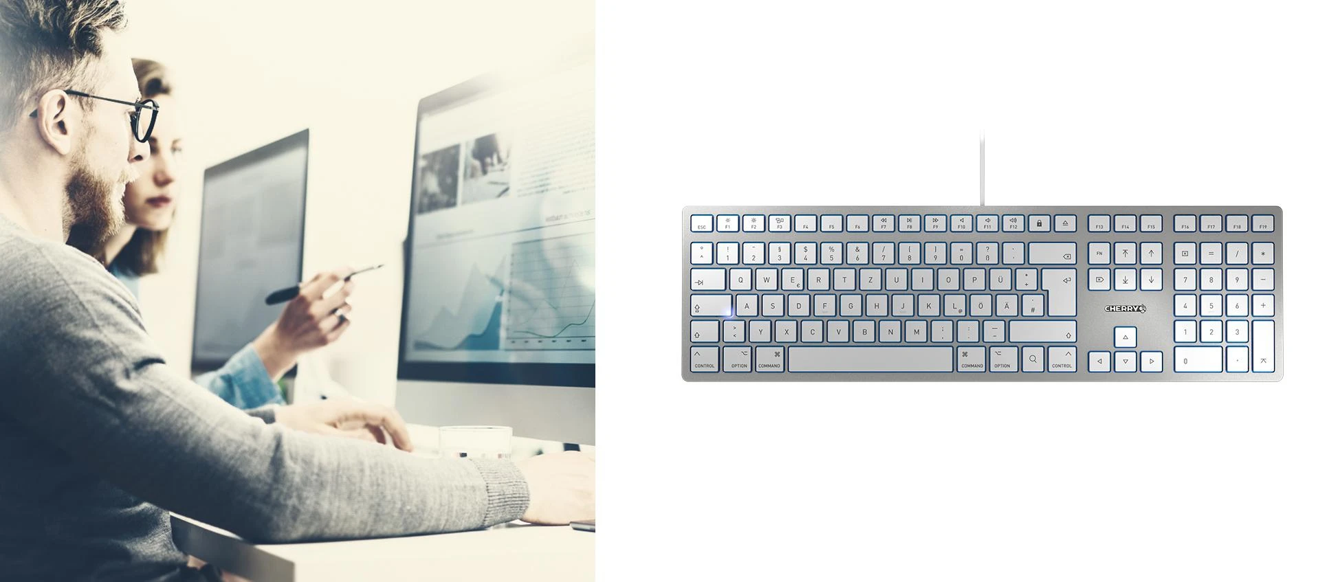 CHERRY KC 6000 SLIM FOR MAC klaviatūra USB QWERTZ Vokiečių Sidabras