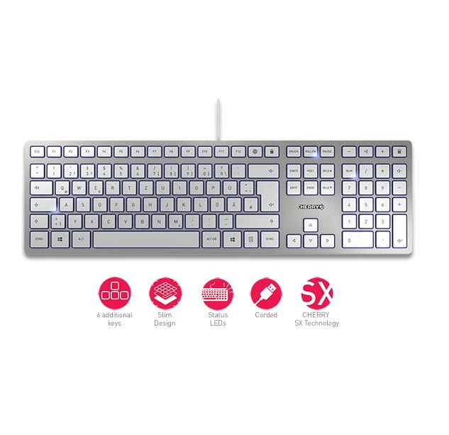 CHERRY KC 6000 SLIM klaviatūra USB QWERTZ Vokiečių Sidabras