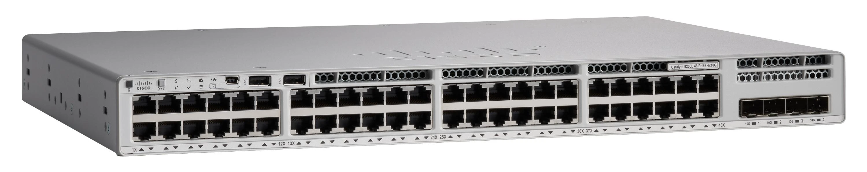 Šakotuvas CISCO Catalyst 9200L 48 prievadų PoE+ 4x10G uplink Switch Network Essentials