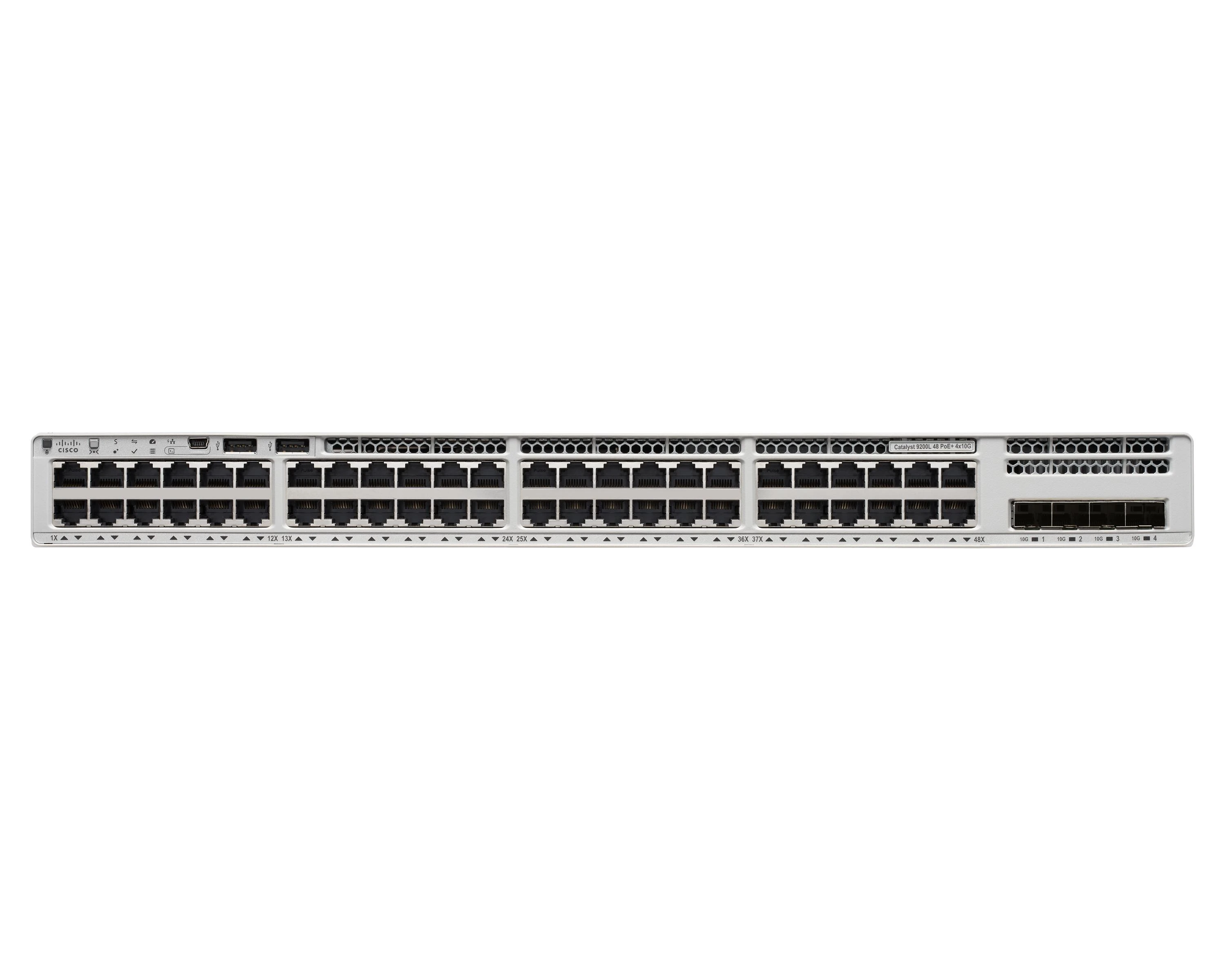 Šakotuvas CISCO Catalyst 9200L 48 prievadų PoE+ 4x10G uplink Switch Network Essentials