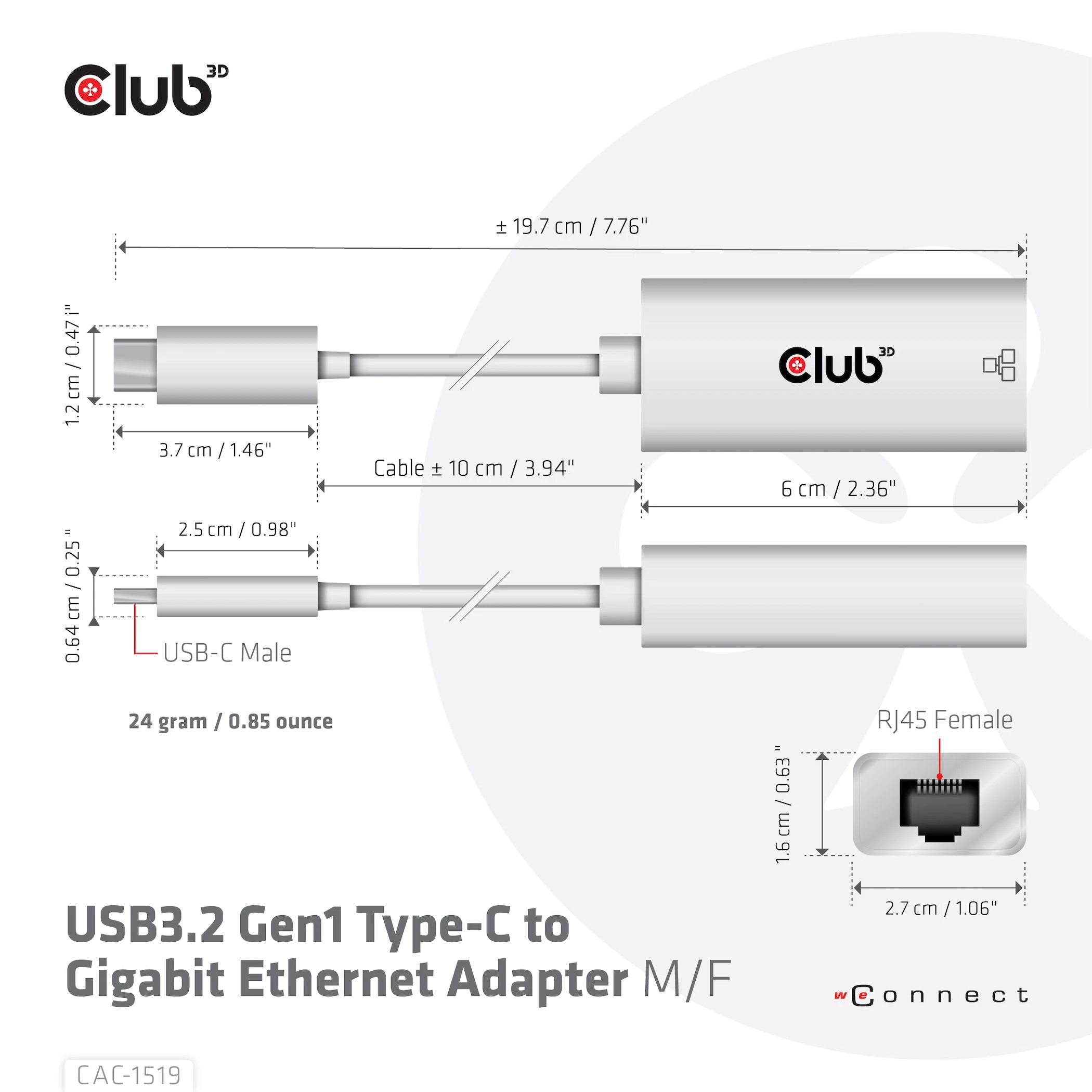 Club 3D USB-C tinklo adapteris – RJ-45 (CAC-1519)