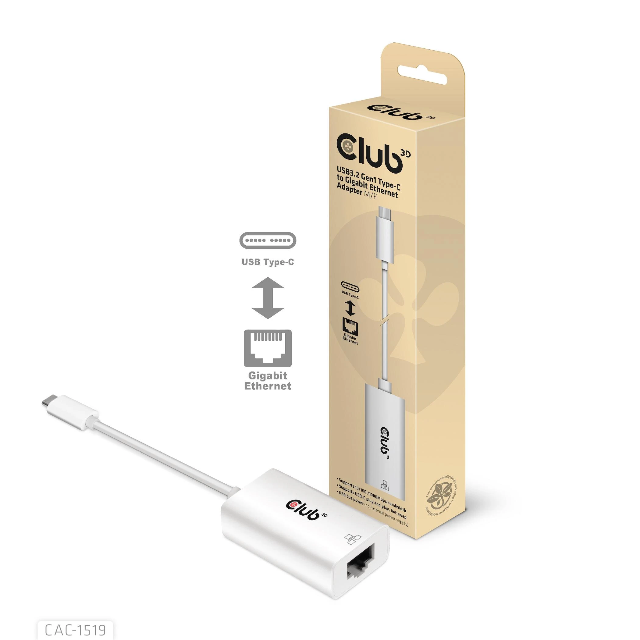 Club 3D USB-C į RJ-45 adapteris su pakuote