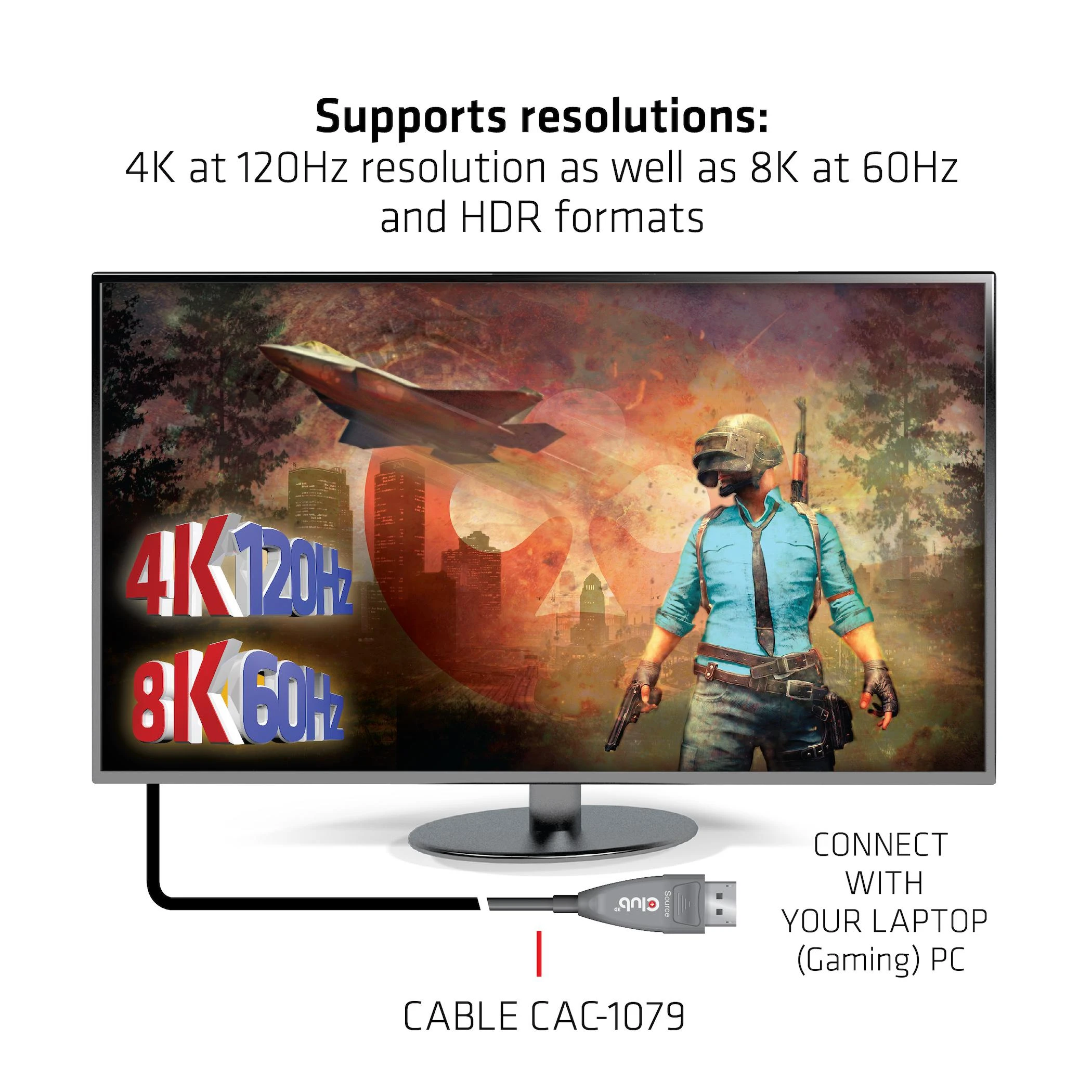 CLUB 3D DisplayPort 1.4 aktyvus optinis kabelis, vienkryptis 4K120Hz 8K60Hz M/M 20m