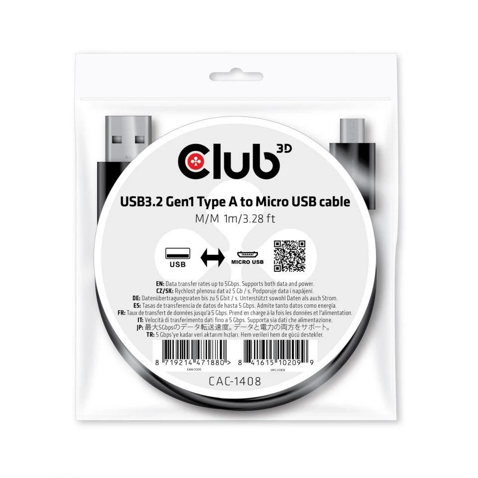 Club 3D CLUB3D USB 3.2 Gen1 A tipo iki mikro USB laidas M/M 1m /3,28ft