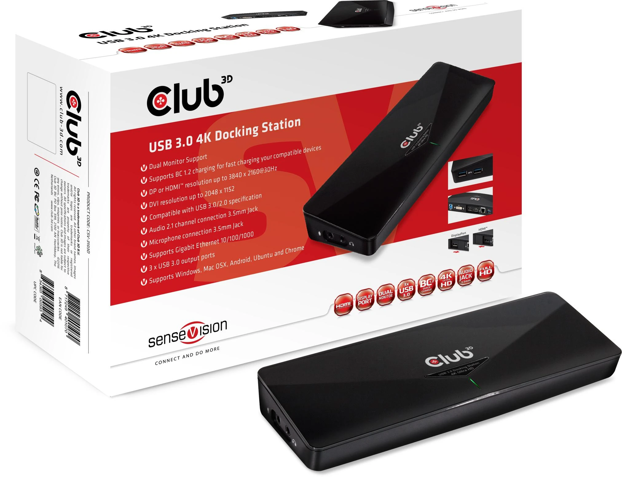 Club 3D 4K USB stotelė su pakuote