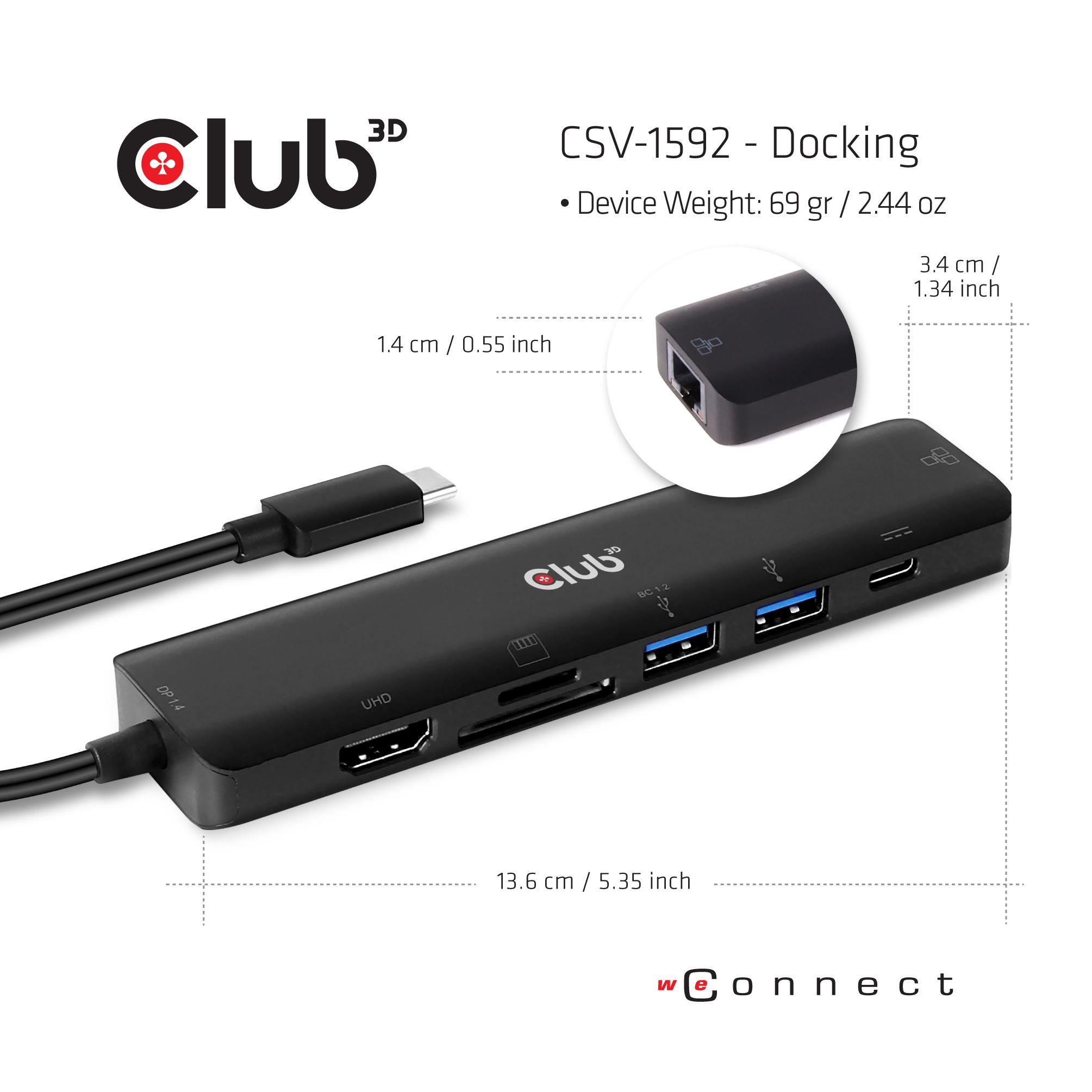 Club 3D USB-C 3.2 7in1 Hub HDMI 4K60HZ su SD TF kortelės lizdu + RJ45