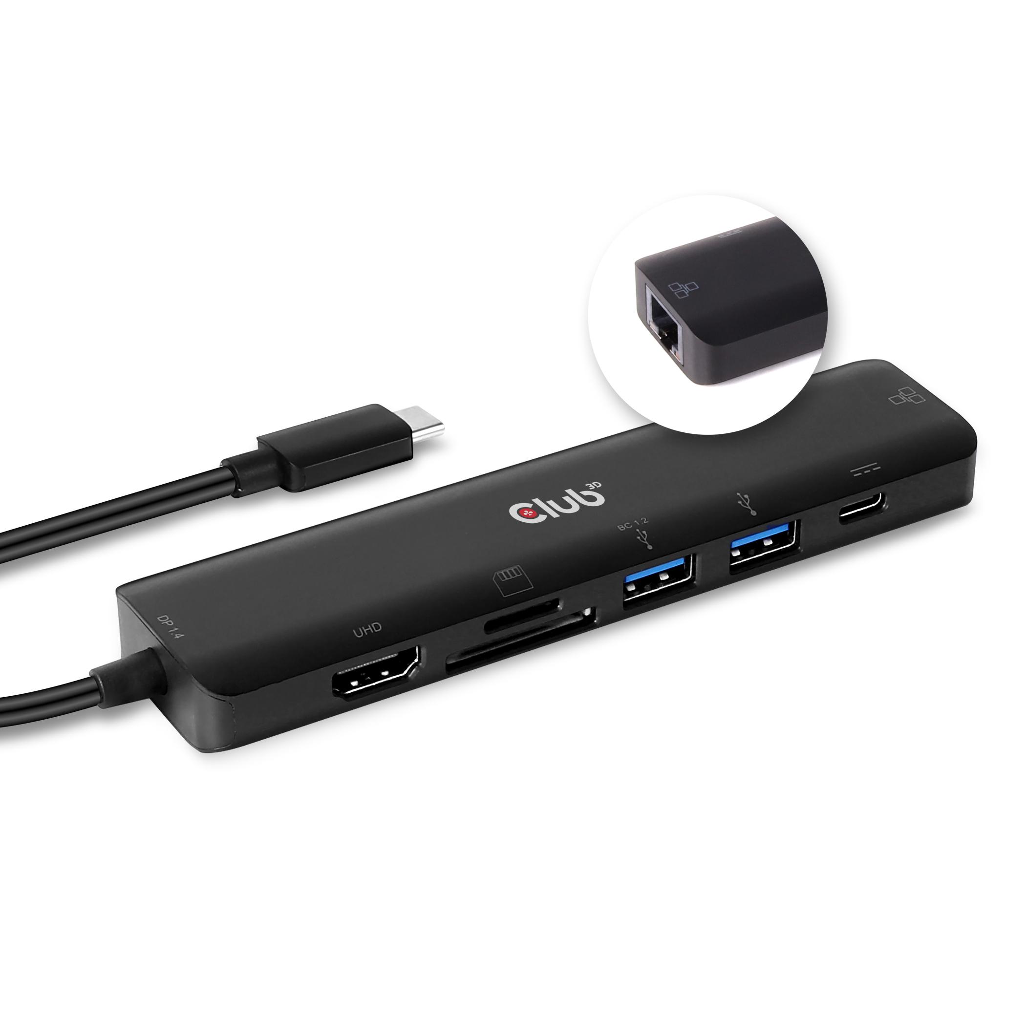 Club 3D USB-C 3.2 7in1 Hub HDMI 4K60HZ su SD TF kortelės lizdu + RJ45