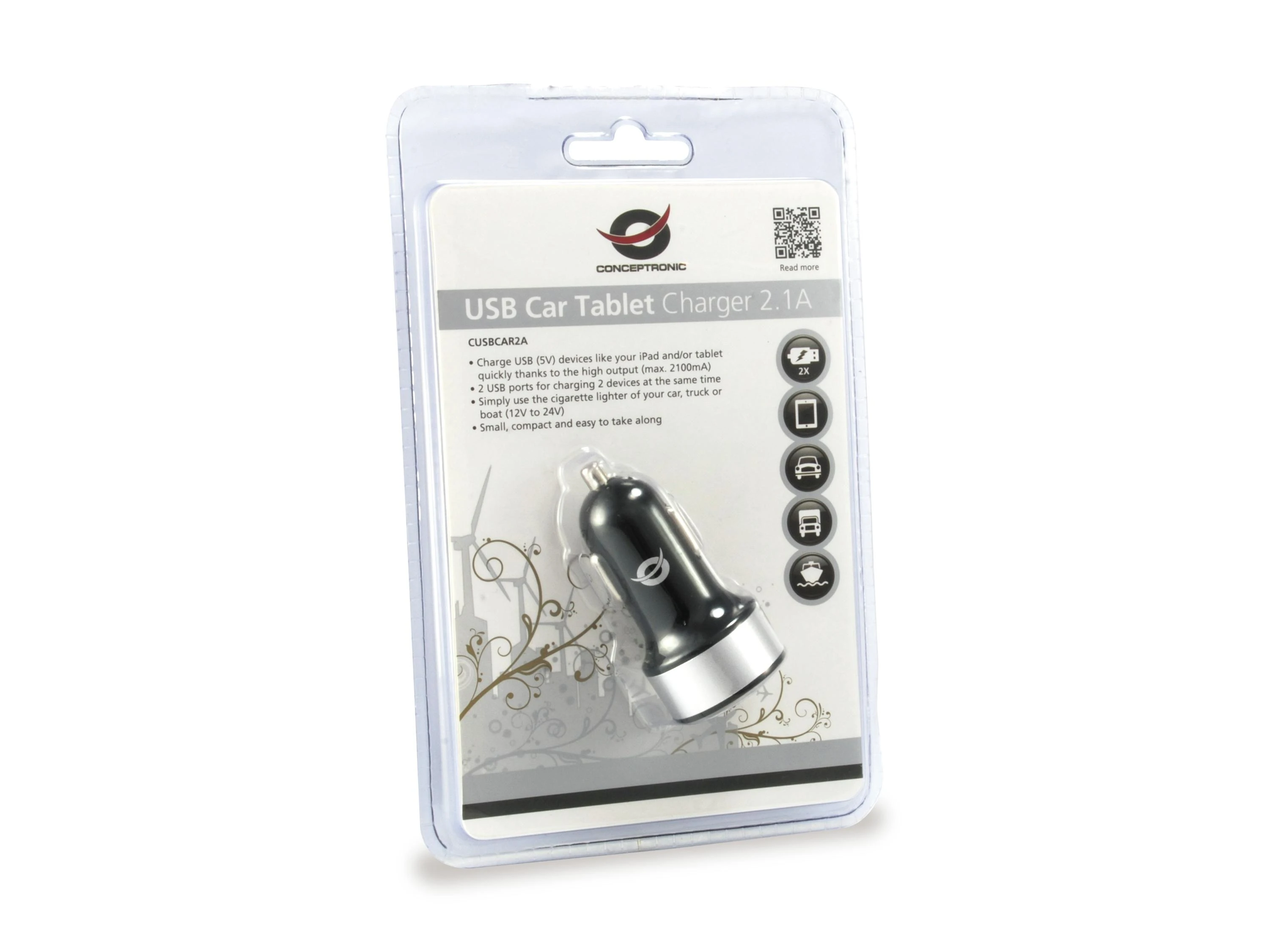 Įkroviklis Conceptronic 2x USB-A 2 A (CUSBCAR2A)