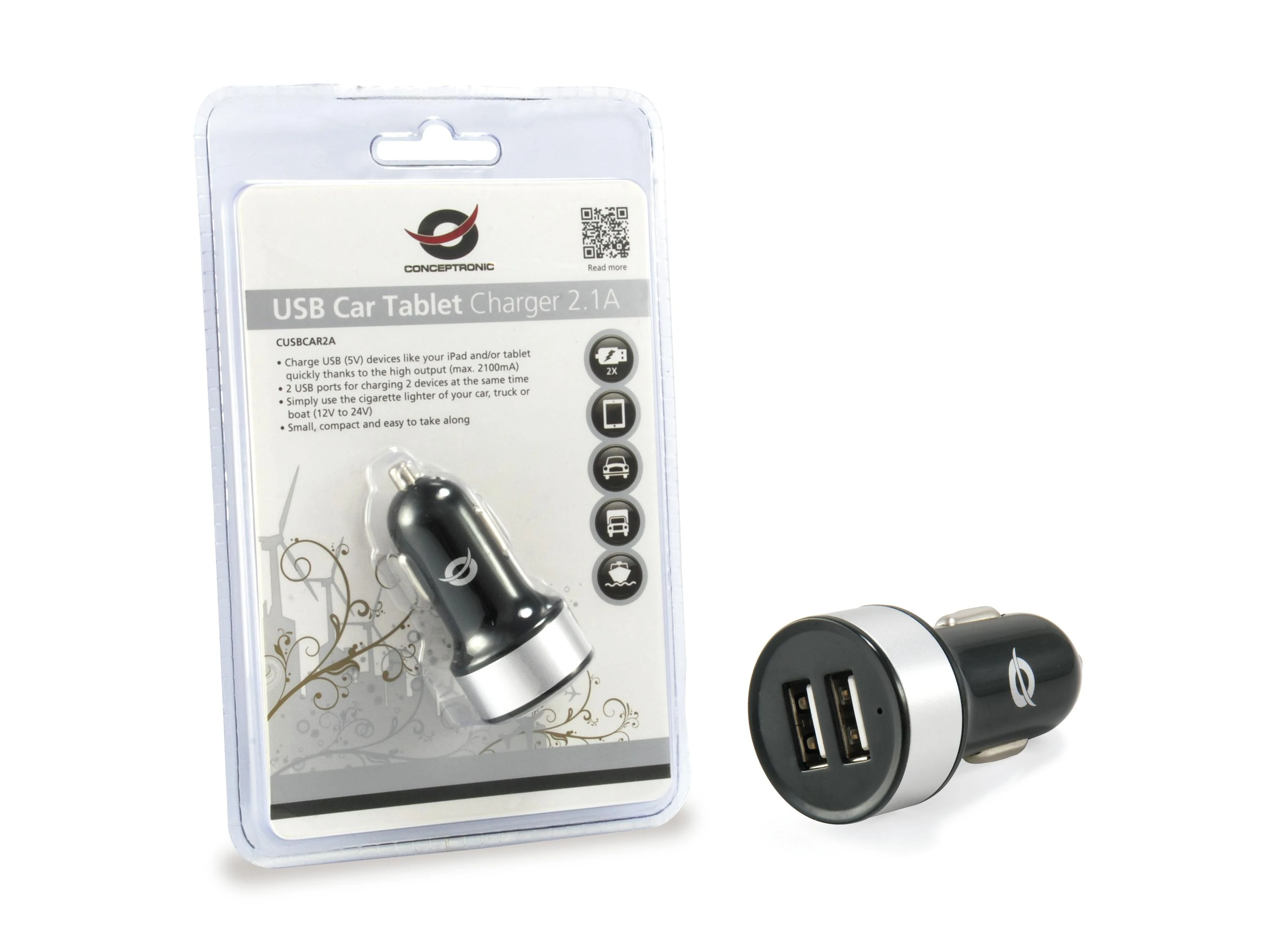 Įkroviklis Conceptronic 2x USB-A 2 A (CUSBCAR2A)