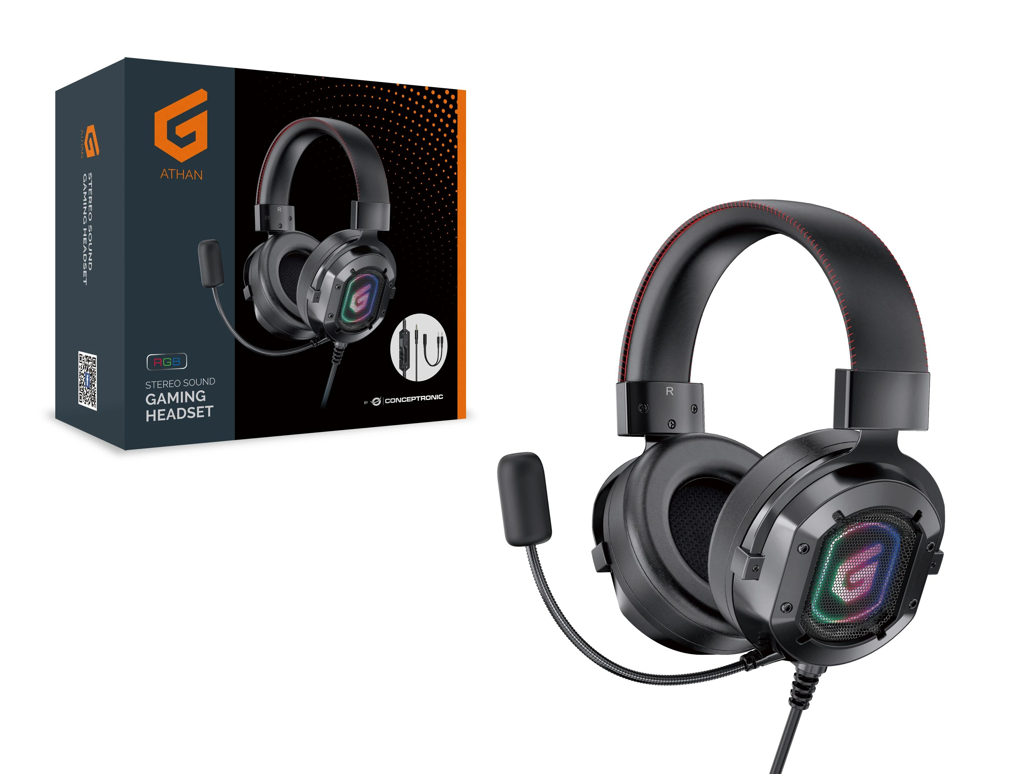 Conceptronic ATHAN03B juodos ausinės su RGB