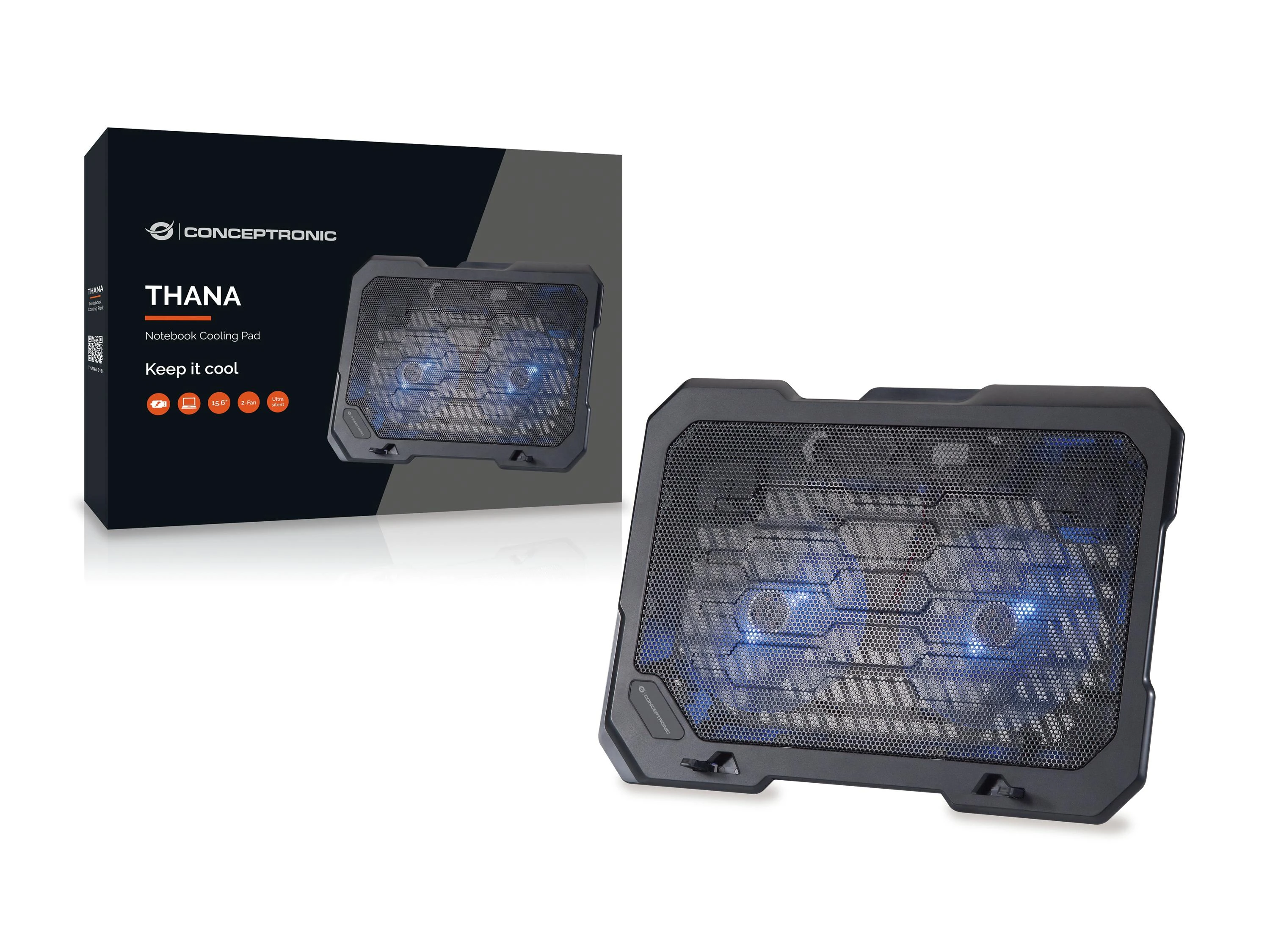 „Conceptronic THANA01B Cooling Pad 15.6“ CONCEPTRONIC 2 ventiliatorių aušinimo padas (15.6) / THANA01B