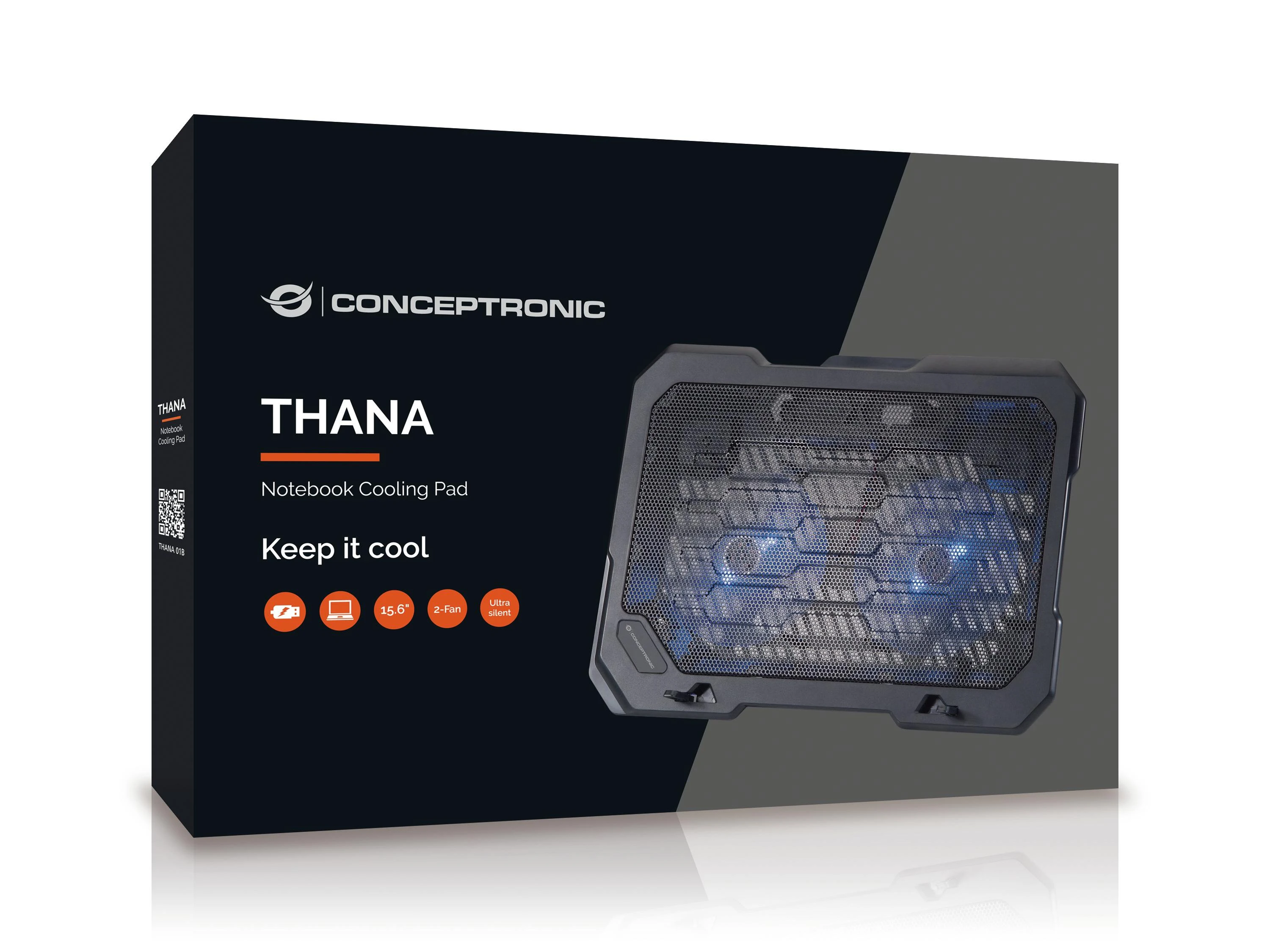 „Conceptronic THANA01B Cooling Pad 15.6“ CONCEPTRONIC 2 ventiliatorių aušinimo padas (15.6) / THANA01B