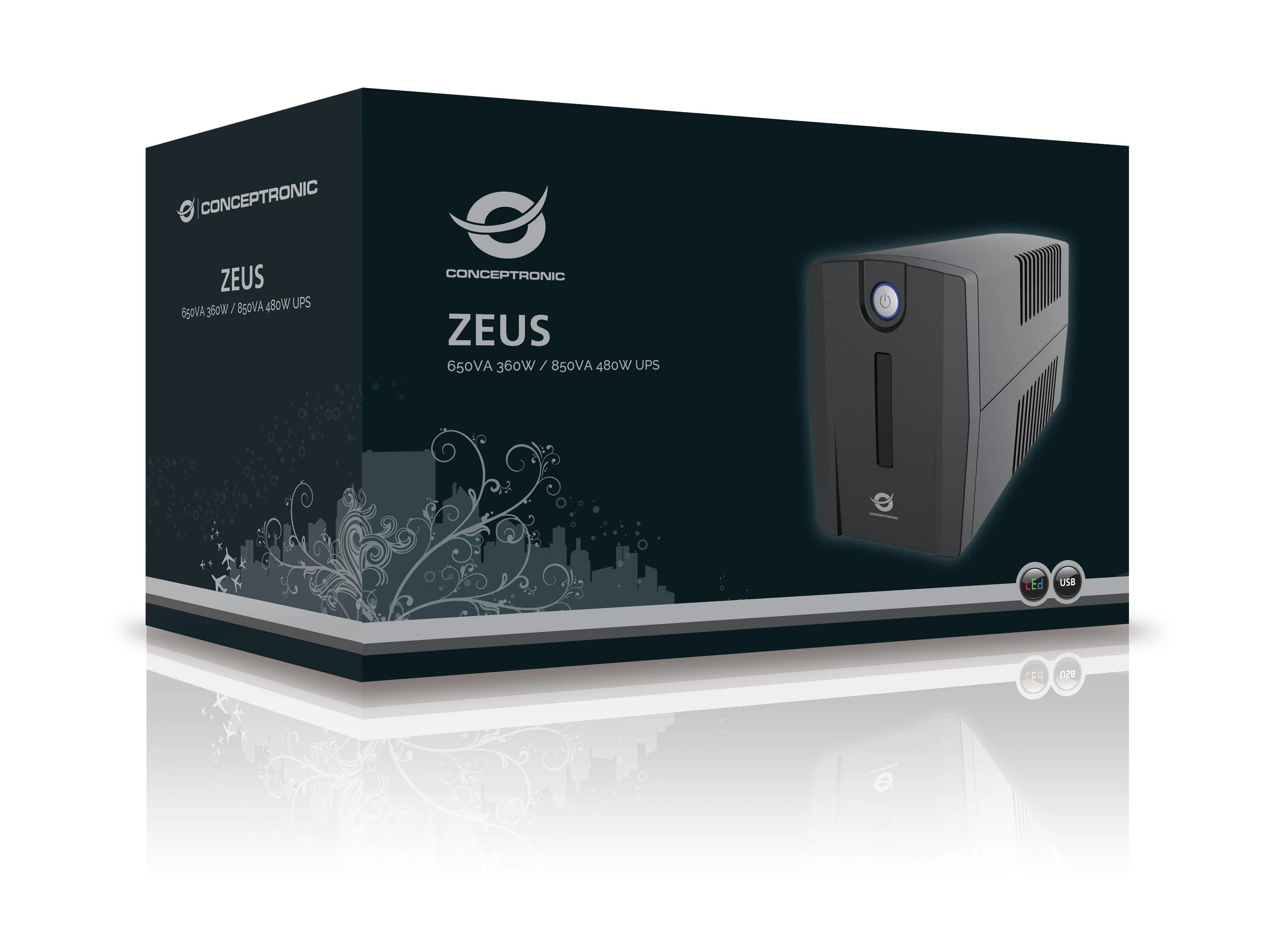 Carruzzo Conceptronic ZEUS01ES nepertraukiamo maitinimo resursai (UPS) „Line-Interactive“ 0,65 kVA 360 W 2 AC išvestis(ys / čių)