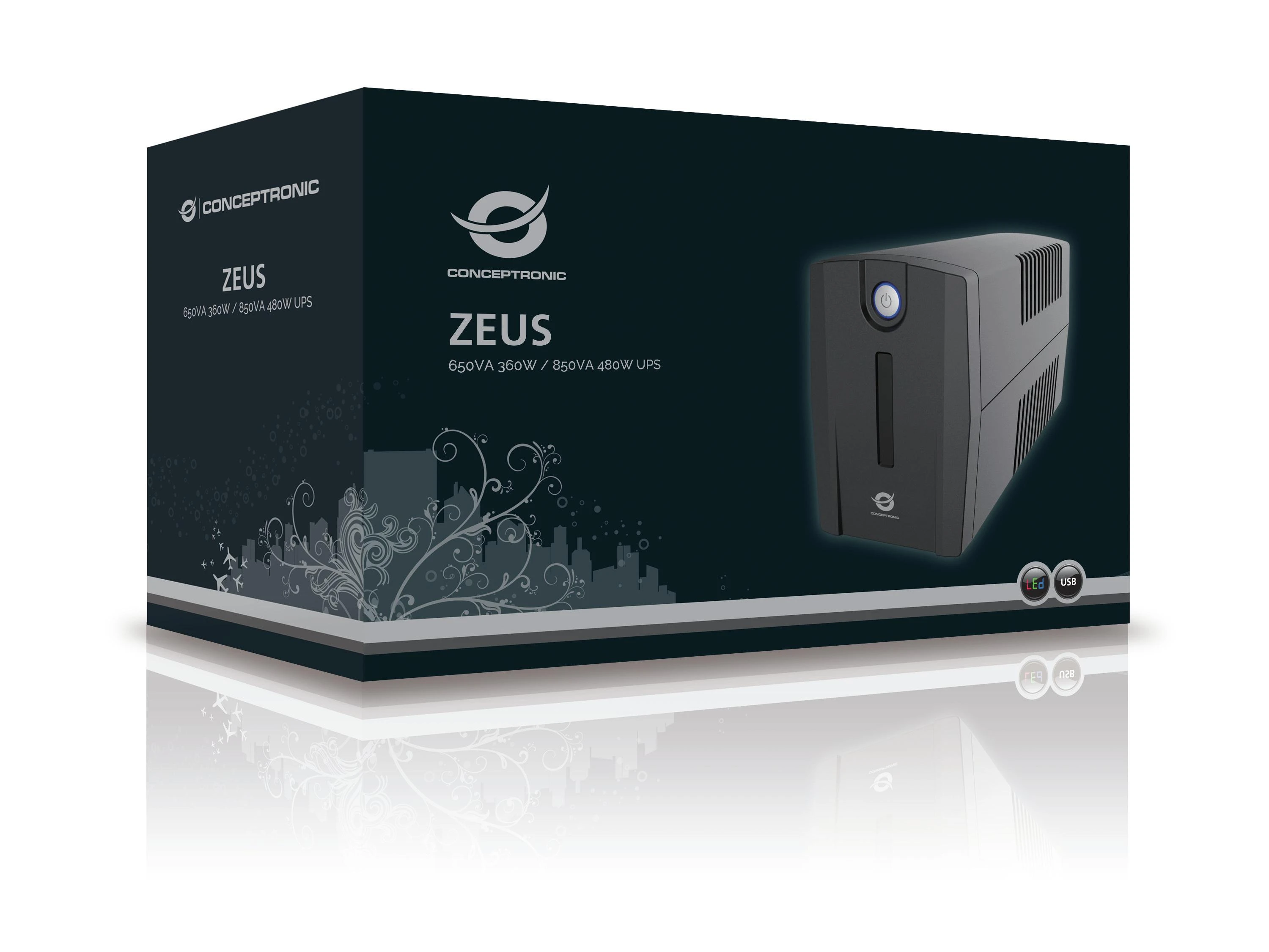 Carruzzo Conceptronic ZEUS02ES nepertraukiamo maitinimo resursai (UPS) „Line-Interactive“ 0,85 kVA 480 W 2 AC išvestis(ys / čių)