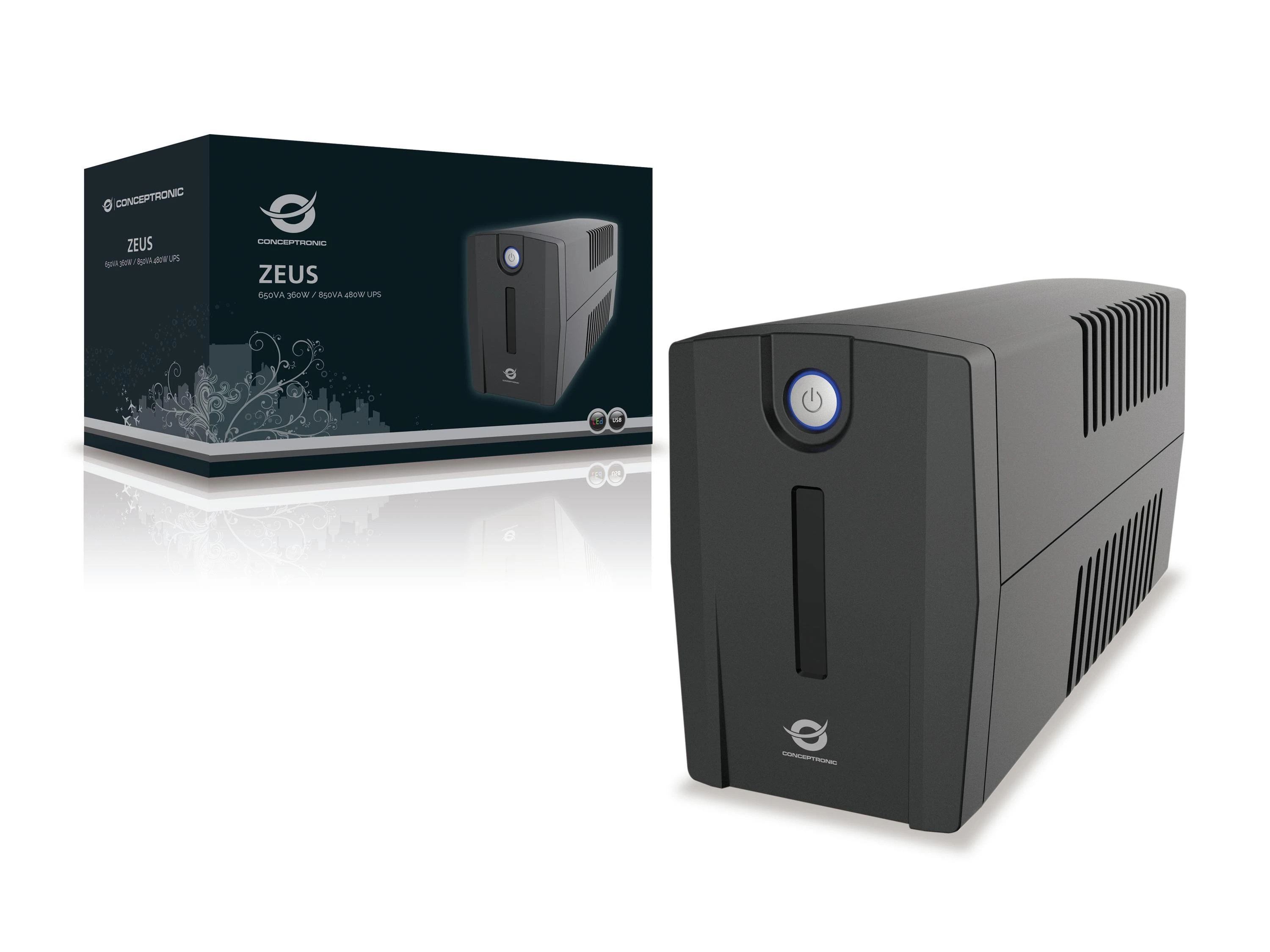 Carruzzo Conceptronic ZEUS02ES nepertraukiamo maitinimo resursai (UPS) „Line-Interactive“ 0,85 kVA 480 W 2 AC išvestis(ys / čių)