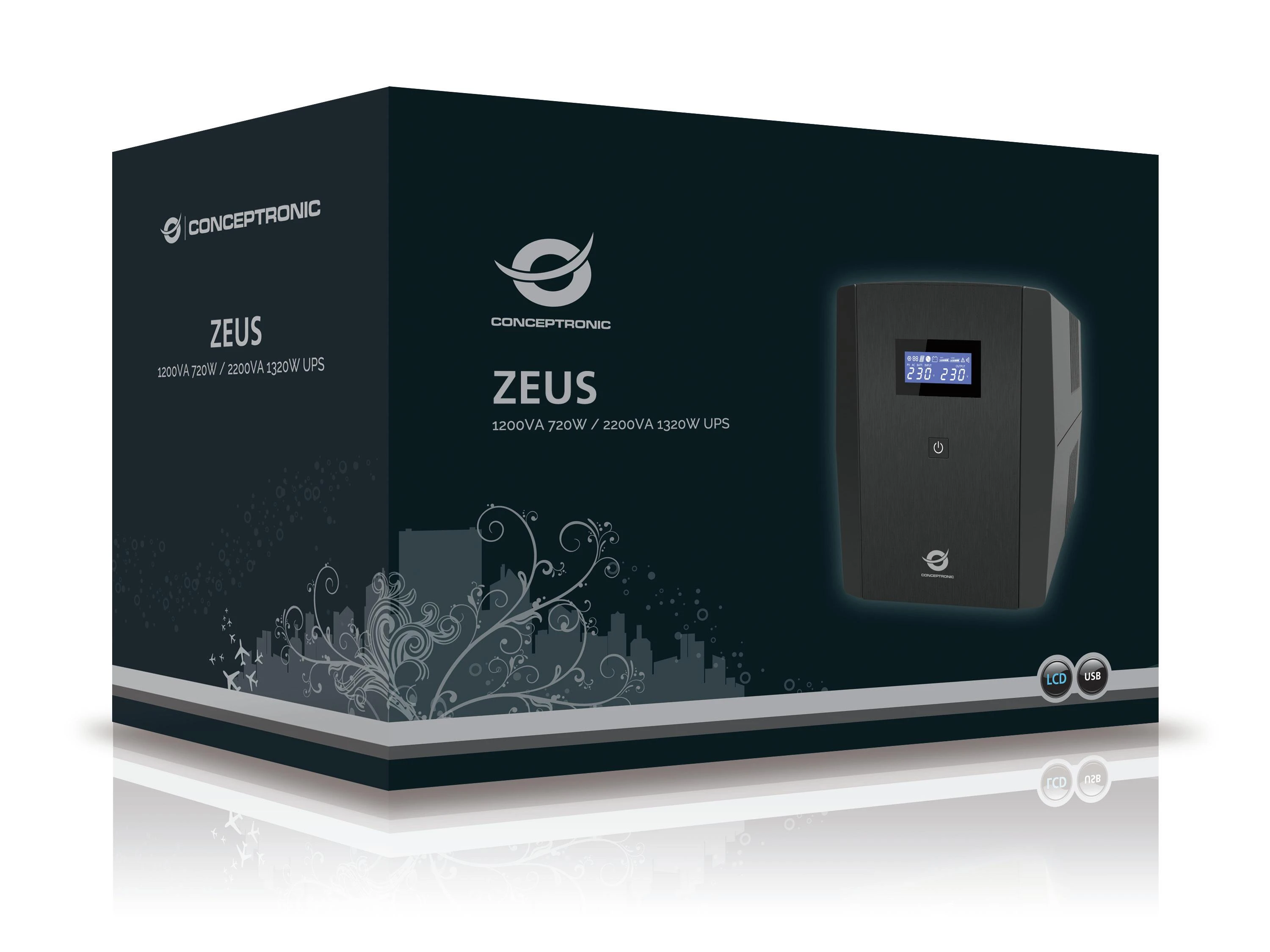 Conceptronic ZEUS 1200VA 720W UPS - IEC + schuko lizdas - Line-Interactive - 1200 VA - 720 W - 220 V - 240 V - 220 V