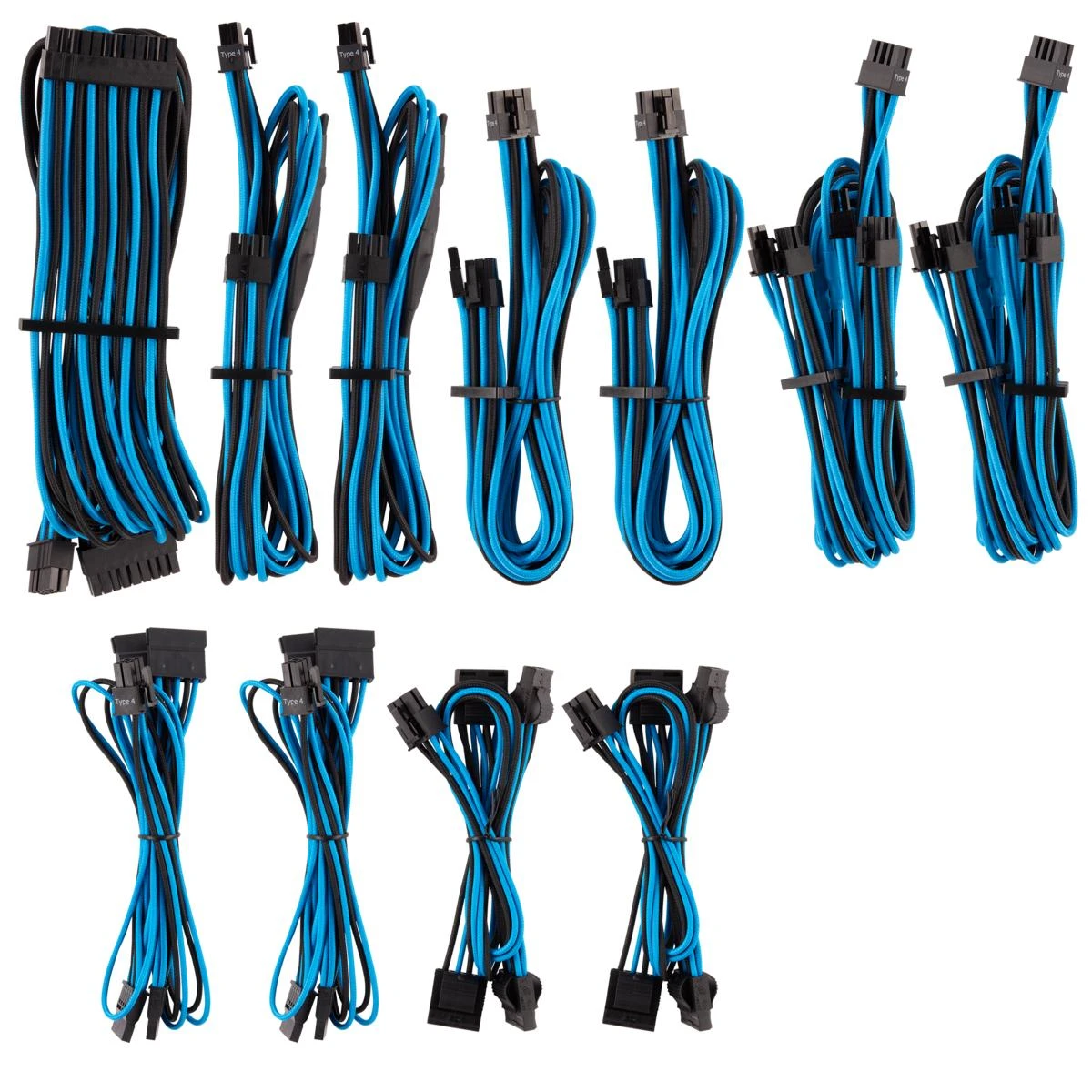 Corsair Premium Pro Sleeved Cable-Set (Gen 4) - mėlynos spalvos/juodos spalvos
