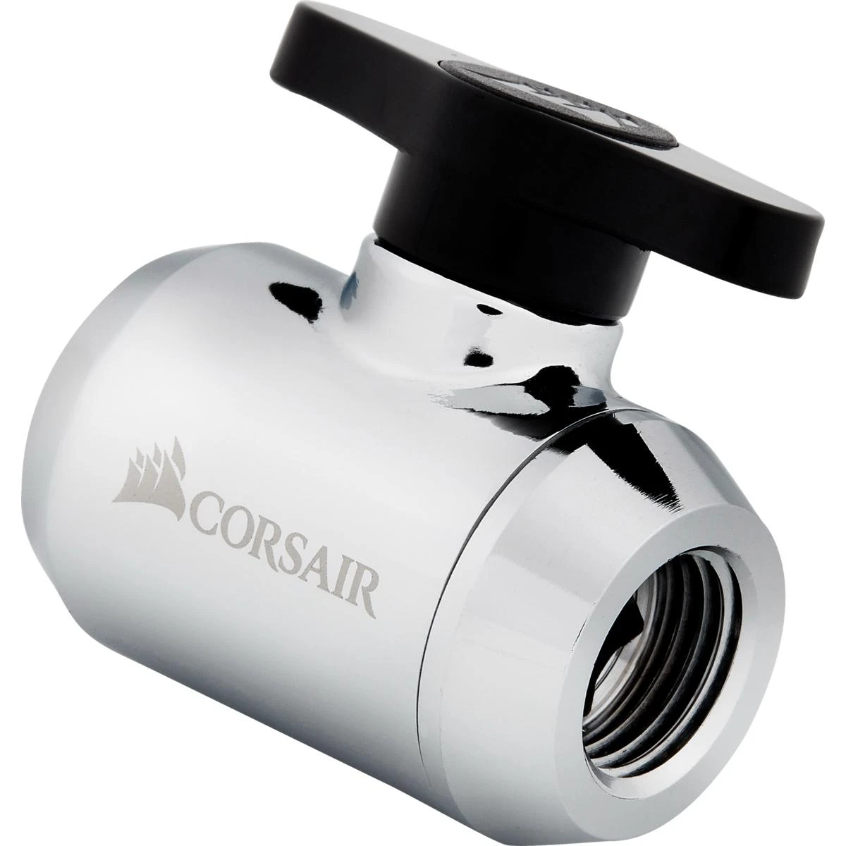 Chromuotas Corsair XF rutulinis vožtuvas su juoda rankenėle