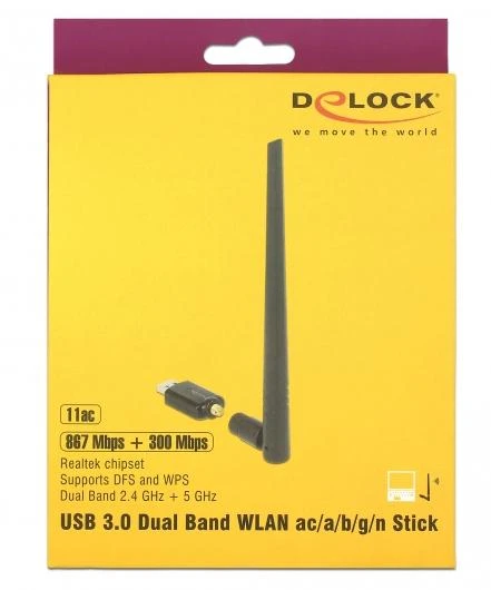 „Delock WLAN USB3.0 Stick“ dviejų juostų 2,4/5 GHz WLAN_AC 867+300 išorinė antena