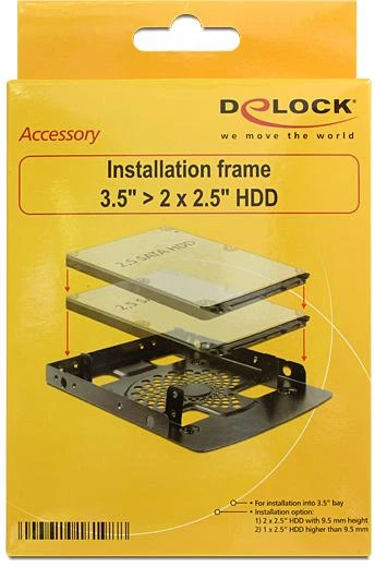 DELOCK rėmas 3,5 colio > 2 x 2,5" HDD metalinis juodas