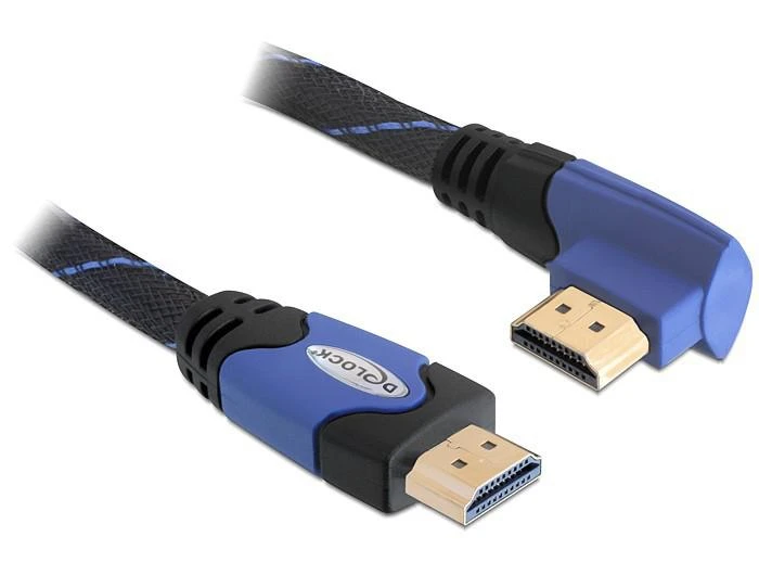 Delock HDMI kabelis su mėlynais kampiniais jungikliais
