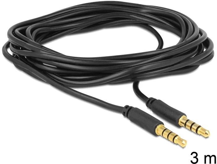 Delock kabelio lizdas 3,5 mm 4 kontaktų vyriškas > vyriškas 3 m juodas