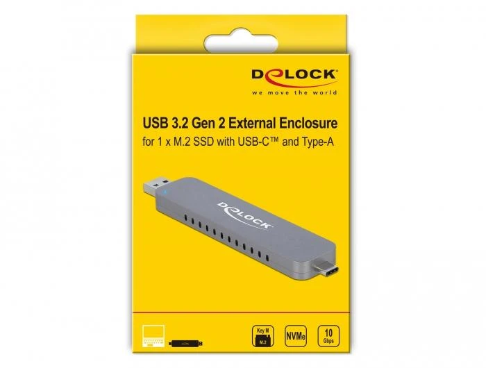 DELOCK išorinis M.2 NVME PCIe SSD korpusas su C tipo ir A tipo USB kištuku