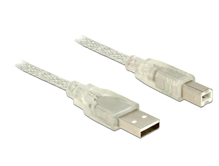 DELOCK kabelis USB 2.0 A tipo kištukas > USB 2.0 B tipo kištukas, 5 m skaidrus