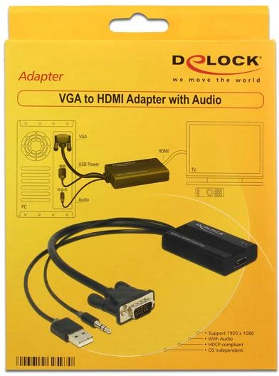DELOCK VGA į HDMI adapterį su garsu