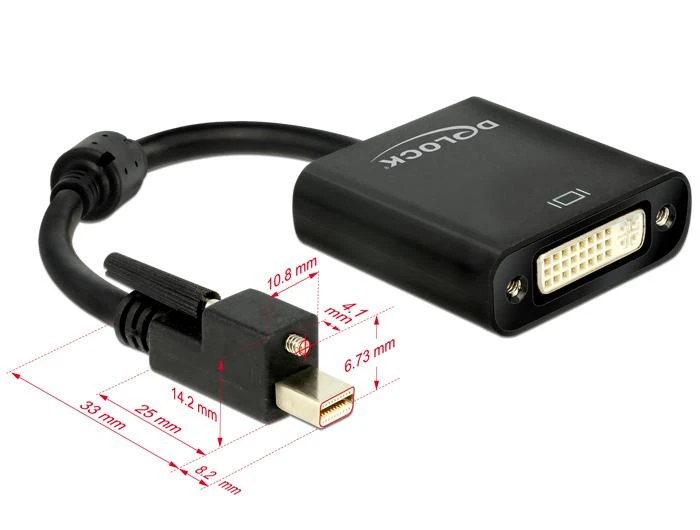 Delock mini DP į DVI adapteris su išmatavimais