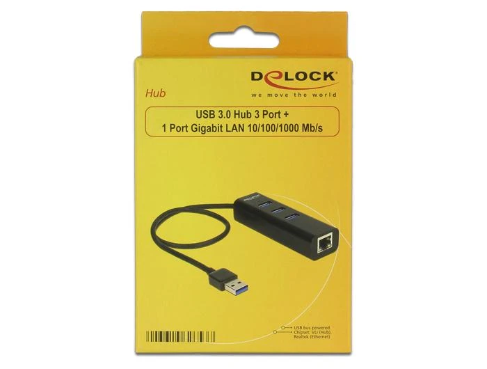 Delock USB 3.0 šakotuvas su LAN portu pakuotė