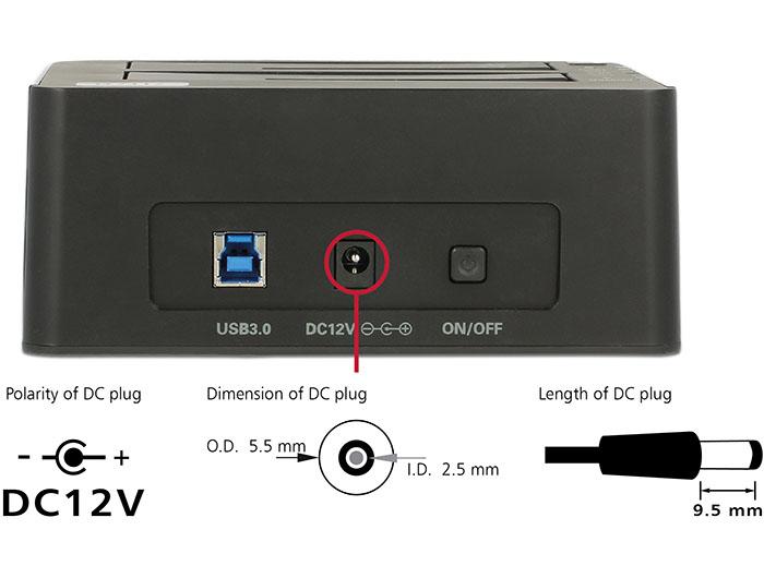 Delock Doko stotelė HDDx2 Sata 2,5/3,5 USB 3.0