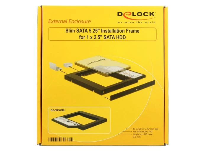 DELOCK Slim SATA 5.25 montavimo rėmelis, skirtas 1 x 2,5 SATA HDD iki 9,5 mm