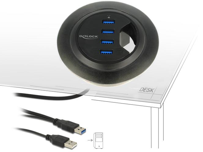 Delock HUB USB 3.0 stalo šakotuvas 60 mm 4 x USB 3.0 prievadai Delock