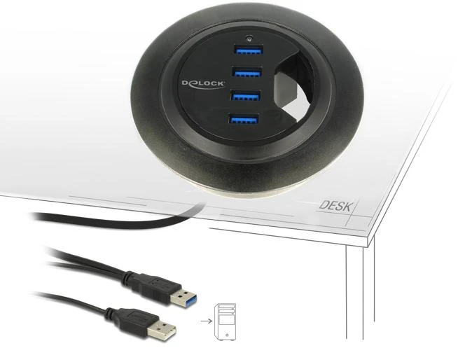Delock HUB USB 3.0 stalo šakotuvas 60 mm 4 x USB 3.0 prievadai Delock