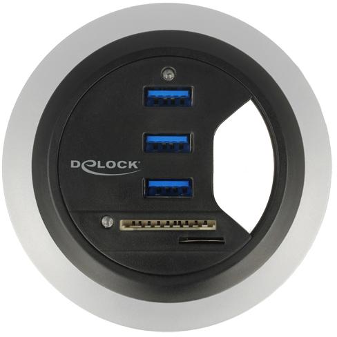 Delock HUB USB 3.0 stalo šakotuvas 60 mm 3 x USB 3.0 prievadai + kortelių skaitytuvas Delock