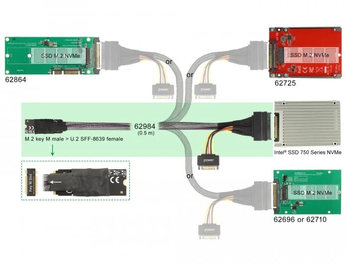 Delock M.2 Key M į U.2 SFF-8639 NVMe adapteris su 50 cm laidu