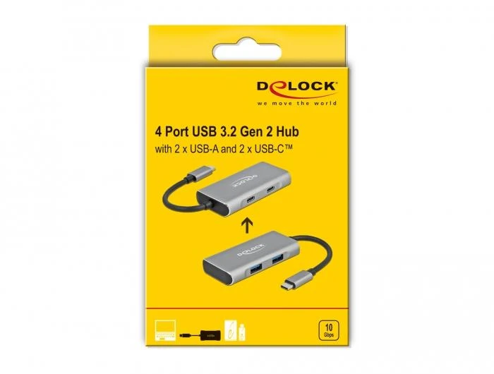 HUB USB Delock 2x USB-C + 2x USB-A 3.2 Gen2 (63260)