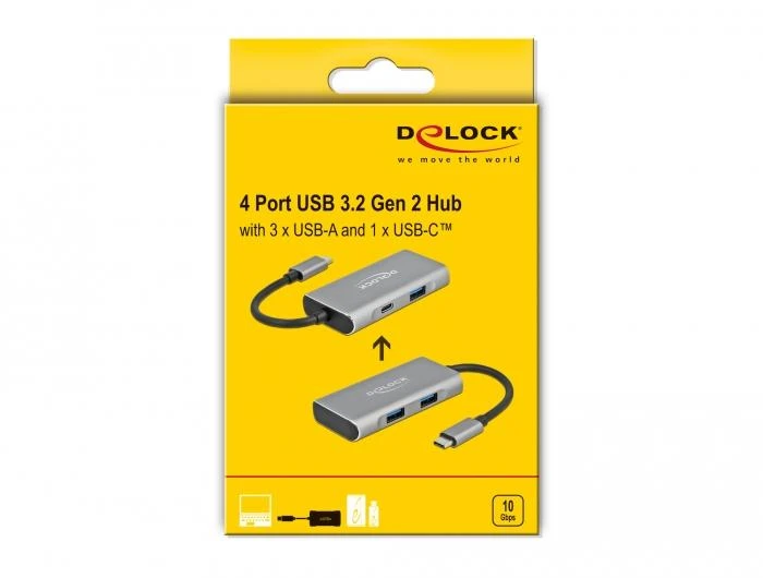 Delock išorinis USB 3.2 Gen 2 Type-C™ šakotuvas su 3 x Type-A ir 1 x Type-C™