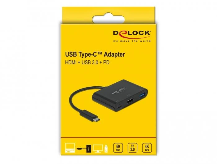 DeLock USB-C adapteris geltonoje pakuotėje