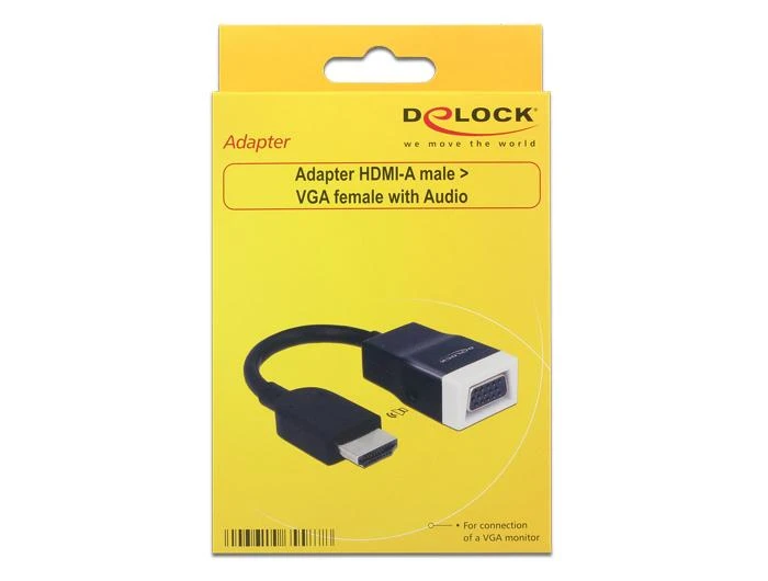 HDMI į VGA adapteris geltonoje pakuotėje