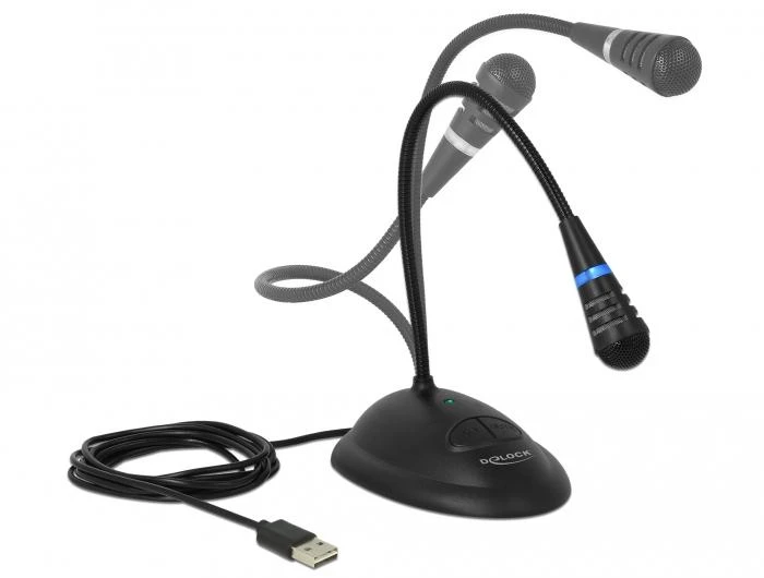 Broadcast Delock USB Schwanenhals Mikrofonas mit Standfu und Mute + On Off Taste