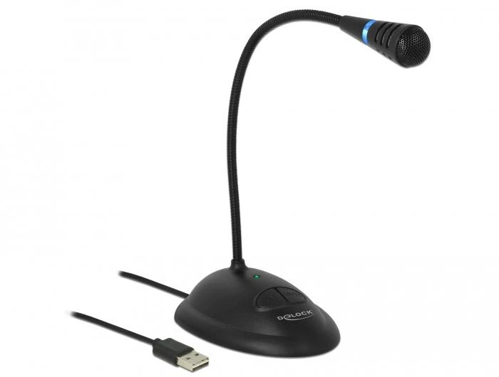 Broadcast Delock USB Schwanenhals Mikrofonas mit Standfu und Mute + On Off Taste