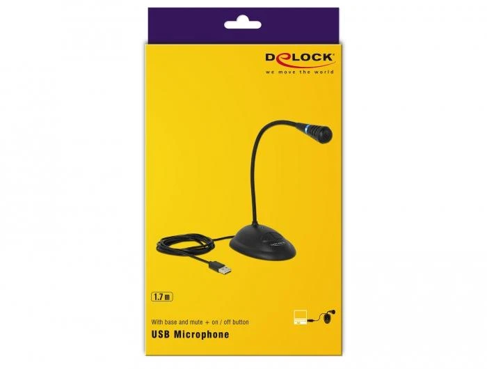 Broadcast Delock USB Schwanenhals Mikrofonas mit Standfu und Mute + On Off Taste