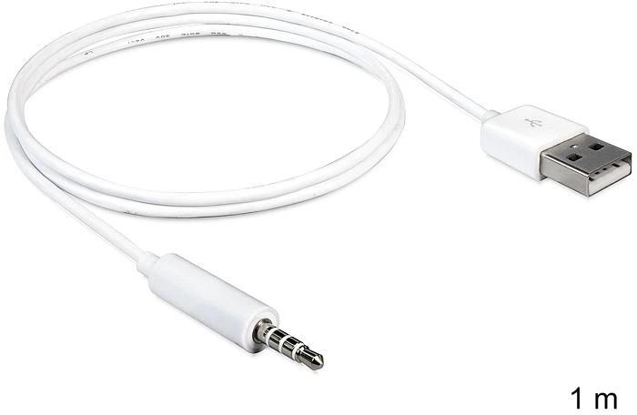 Baltas USB-A į 3,5 mm kabelis iPod grotuvams